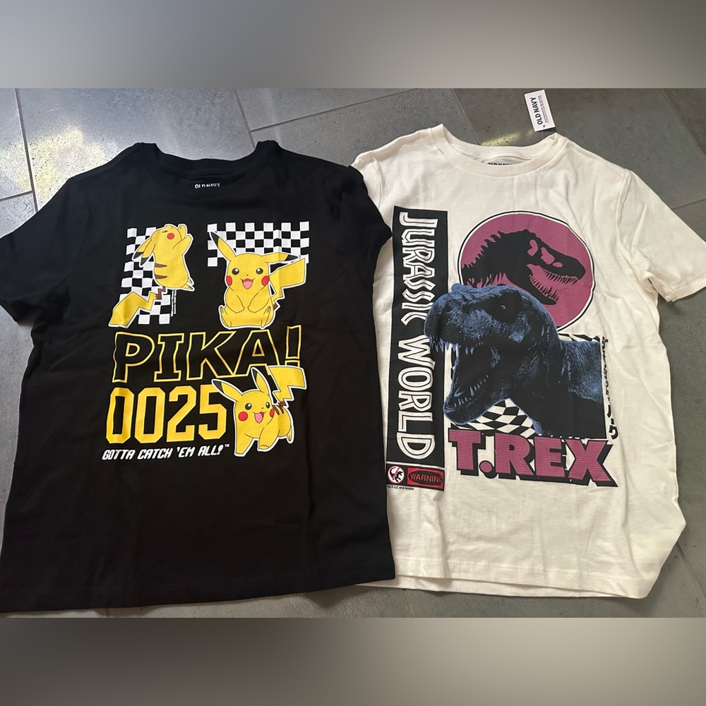 Pokemon & Jurassic World T Shirt Bundle Large, Boys, Old Navy New